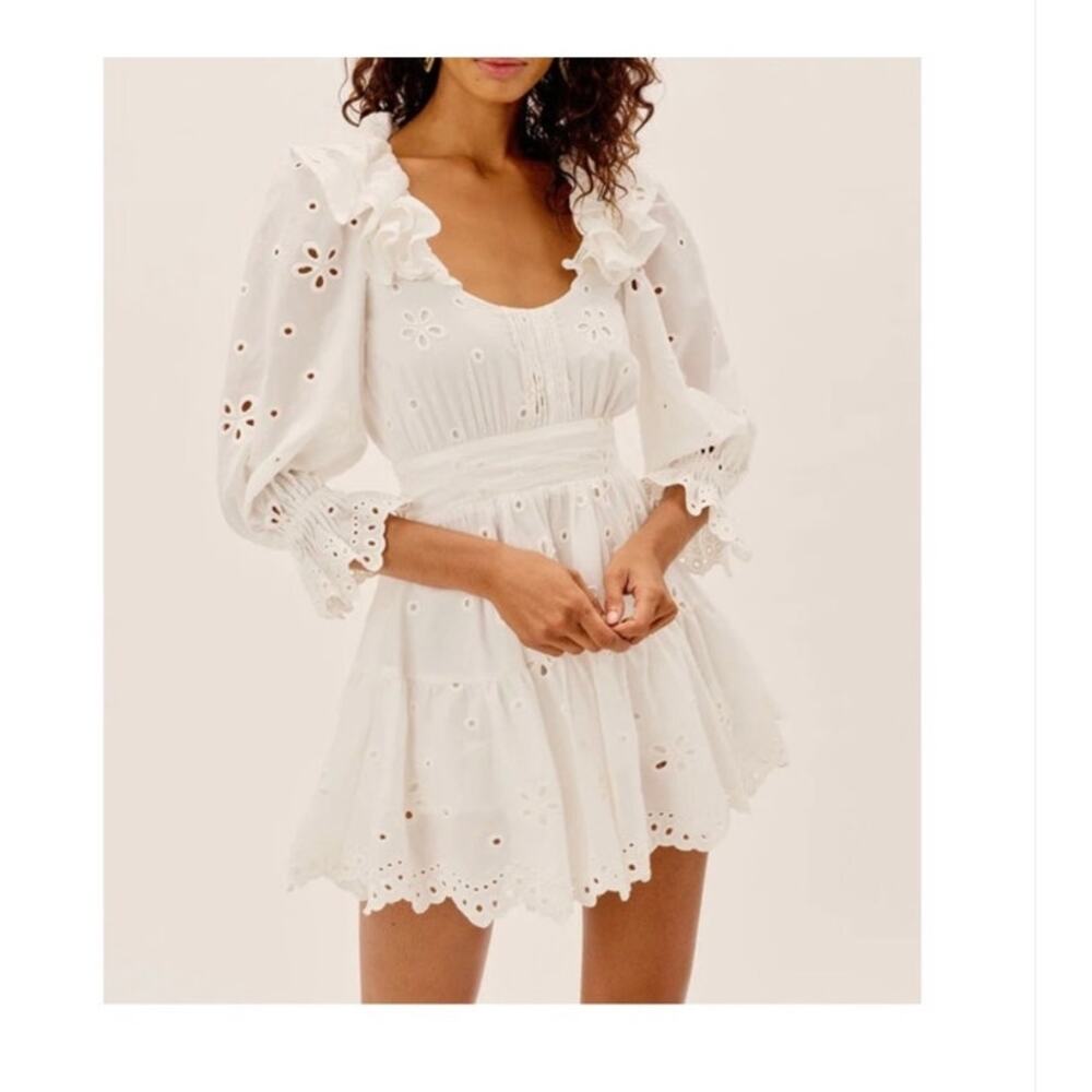 For Love & Lemons Dress Size Medium Serena Mini White Eyelet Boho Cottage Fairy